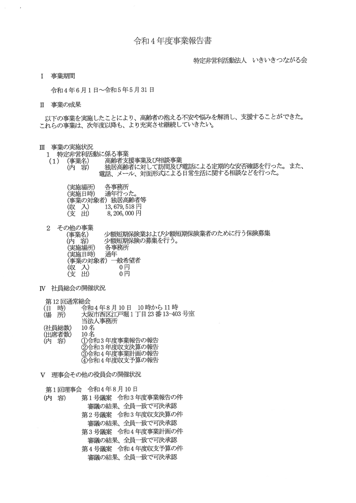 2022年度事業報告書 1ページ目
